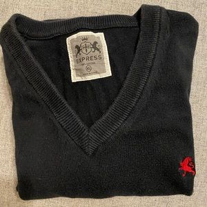 Express V-Neck Sweater Black with Red Logo